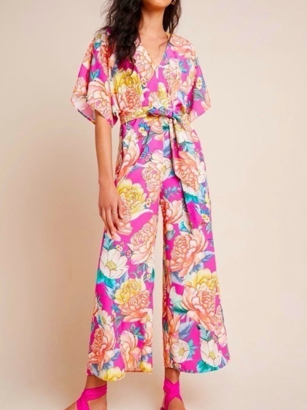 NWT FARM Rio Pink Floral Boho Eulalie Jumpsuit L
